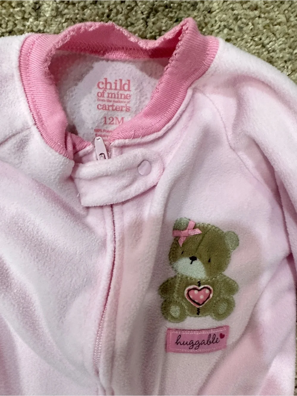 Carter's Light Pink Footed One-Piece Sleeper with Bear Applique